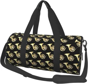 Sports Duffel French Horns Musical Instrument Round Gym Bag For Men/Women Dance Travel Weekender