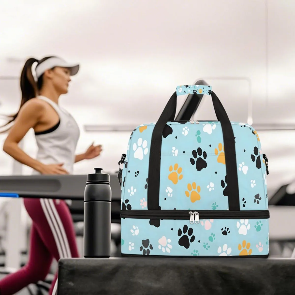 Sports Gym Bag Animal Footprints Tile Large Travel Duffel Bag With Shoe Compartment Foldable Waterproof Carry-On Weekend Travel Bags for Camping Overnight Yoga Hospital Travel Bags