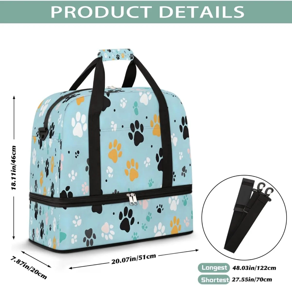 Sports Gym Bag Animal Footprints Tile Large Travel Duffel Bag With Shoe Compartment Foldable Waterproof Carry-On Weekend Travel Bags for Camping Overnight Yoga Hospital Travel Bags