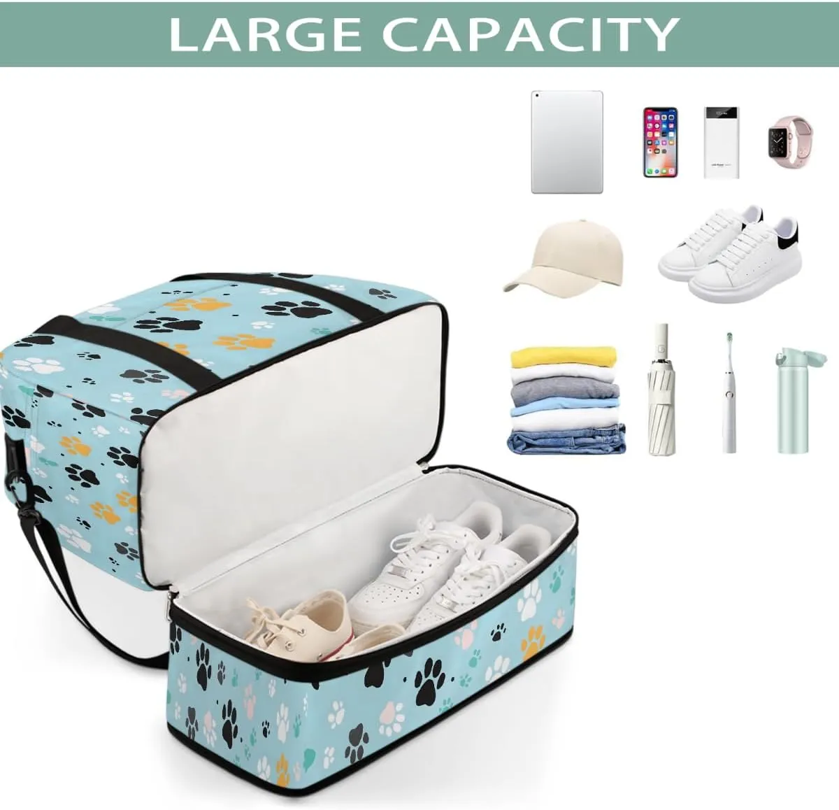 Sports Gym Bag Animal Footprints Tile Large Travel Duffel Bag With Shoe Compartment Foldable Waterproof Carry-On Weekend Travel Bags for Camping Overnight Yoga Hospital Travel Bags