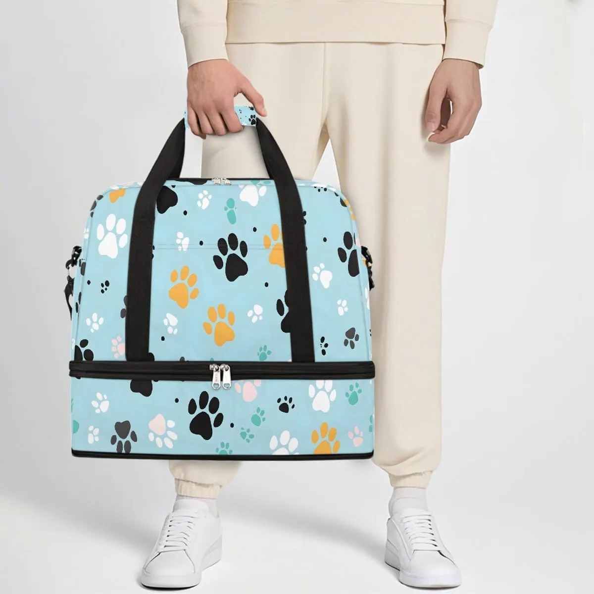 Sports Gym Bag Animal Footprints Tile Large Travel Duffel Bag With Shoe Compartment Foldable Waterproof Carry-On Weekend Travel Bags for Camping Overnight Yoga Hospital Travel Bags