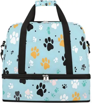 Sports Gym Bag Animal Footprints Tile Large Travel Duffel Bag With Shoe Compartment Foldable Waterproof Carry-On Weekend Travel Bags for Camping Overnight Yoga Hospital Travel Bags