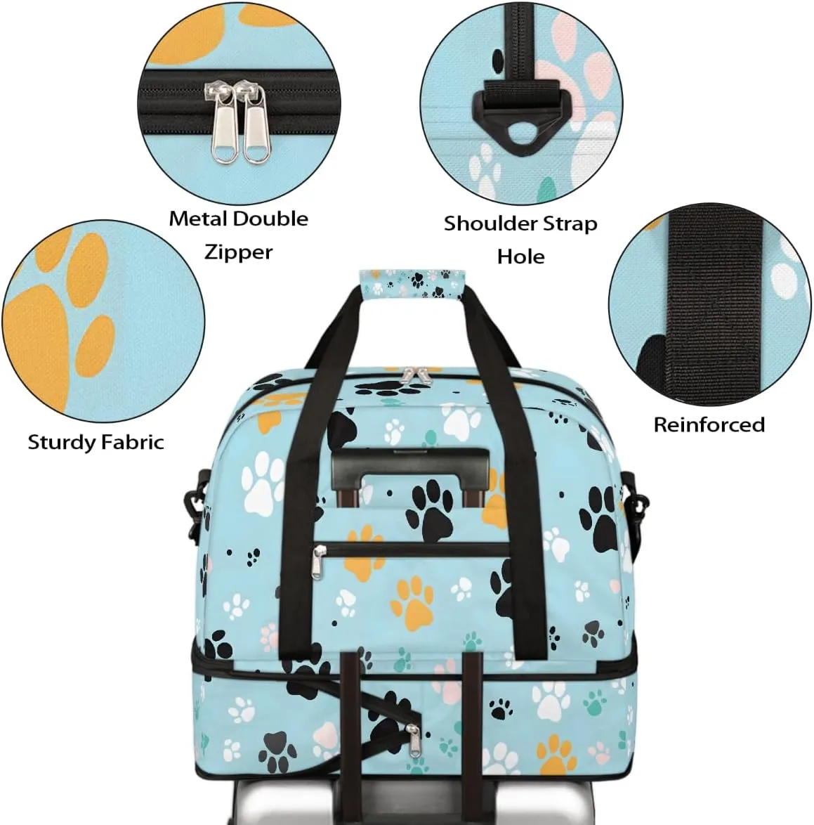 Sports Gym Bag Animal Footprints Tile Large Travel Duffel Bag With Shoe Compartment Foldable Waterproof Carry-On Weekend Travel Bags for Camping Overnight Yoga Hospital Travel Bags