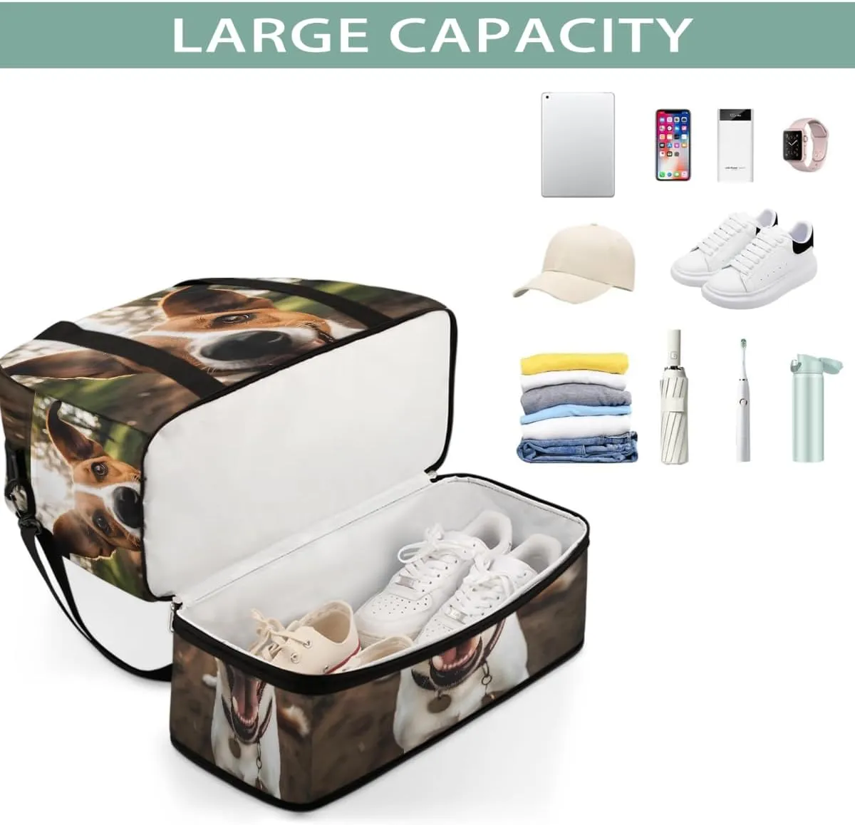 Sports Gym Bag Animal Pastoral Dog Large Travel Duffel Bag With Shoe Compartment Foldable Waterproof Carry-On Weekend Travel Bags for Camping Overnight Yoga Hospital Travel Bags