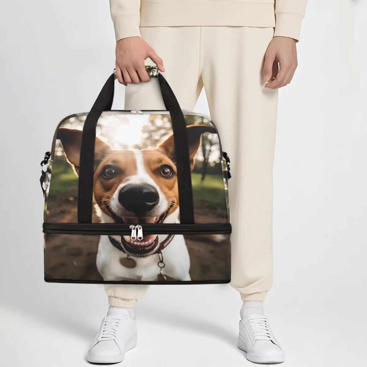 Sports Gym Bag Animal Pastoral Dog Large Travel Duffel Bag With Shoe Compartment Foldable Waterproof Carry-On Weekend Travel Bags for Camping Overnight Yoga Hospital Travel Bags