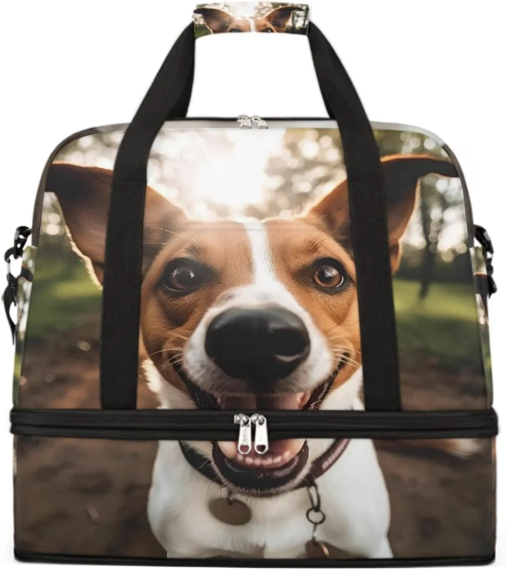 Sports Gym Bag Animal Pastoral Dog Large Travel Duffel Bag With Shoe Compartment Foldable Waterproof Carry-On Weekend Travel Bags for Camping Overnight Yoga Hospital Travel Bags