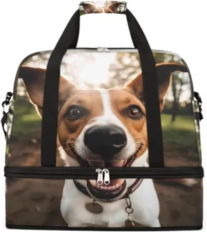 Sports Gym Bag Animal Pastoral Dog Large Travel Duffel Bag With Shoe Compartment Foldable Waterproof Carry-On Weekend Travel Bags for Camping Overnight Yoga Hospital Travel Bags