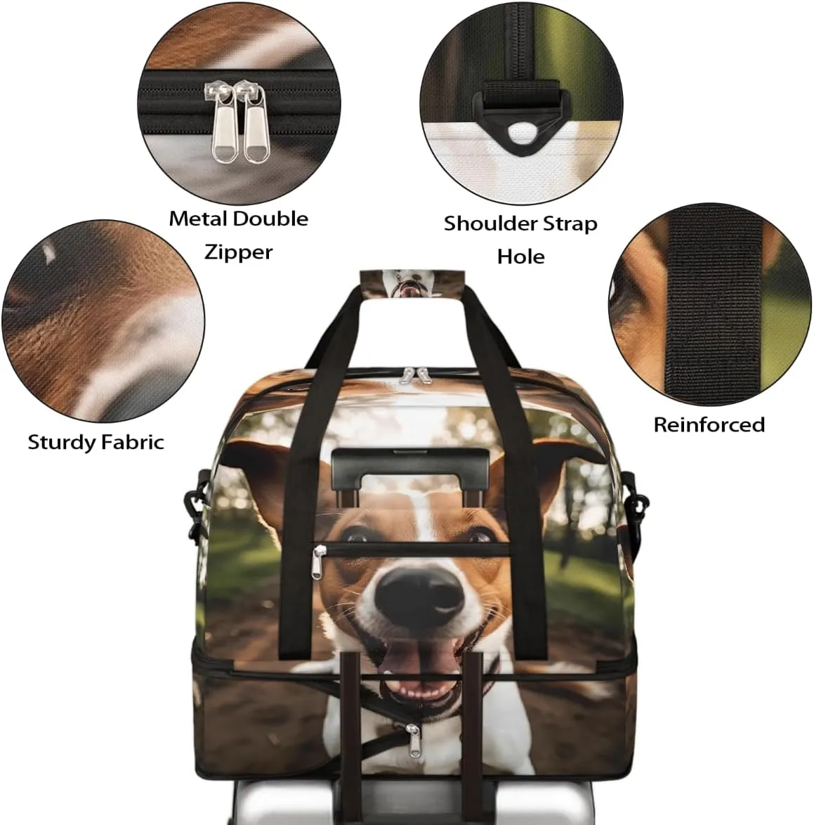 Sports Gym Bag Animal Pastoral Dog Large Travel Duffel Bag With Shoe Compartment Foldable Waterproof Carry-On Weekend Travel Bags for Camping Overnight Yoga Hospital Travel Bags