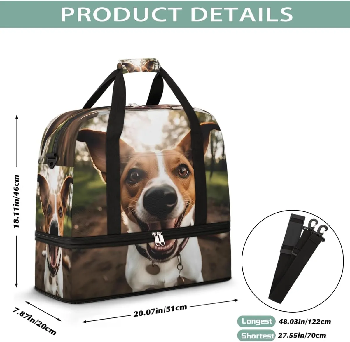 Sports Gym Bag Animal Pastoral Dog Large Travel Duffel Bag With Shoe Compartment Foldable Waterproof Carry-On Weekend Travel Bags for Camping Overnight Yoga Hospital Travel Bags