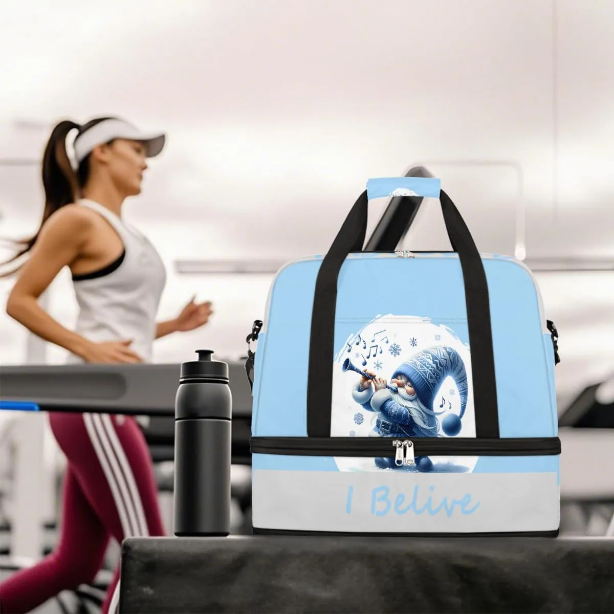 Sports Gym Bag Blue Music Dwarf Large Travel Duffel Bag With Shoe Compartment Foldable Waterproof Carry-On Weekend Travel Bags for Camping Overnight Yoga Hospital Travel Bags