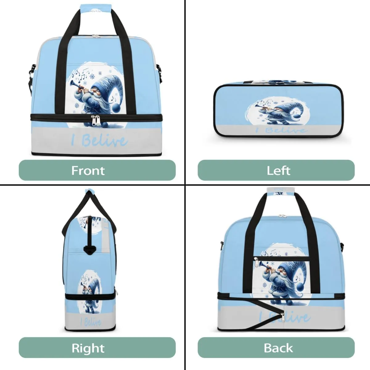 Sports Gym Bag Blue Music Dwarf Large Travel Duffel Bag With Shoe Compartment Foldable Waterproof Carry-On Weekend Travel Bags for Camping Overnight Yoga Hospital Travel Bags