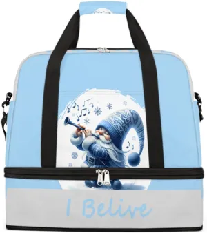Sports Gym Bag Blue Music Dwarf Large Travel Duffel Bag With Shoe Compartment Foldable Waterproof Carry-On Weekend Travel Bags for Camping Overnight Yoga Hospital Travel Bags
