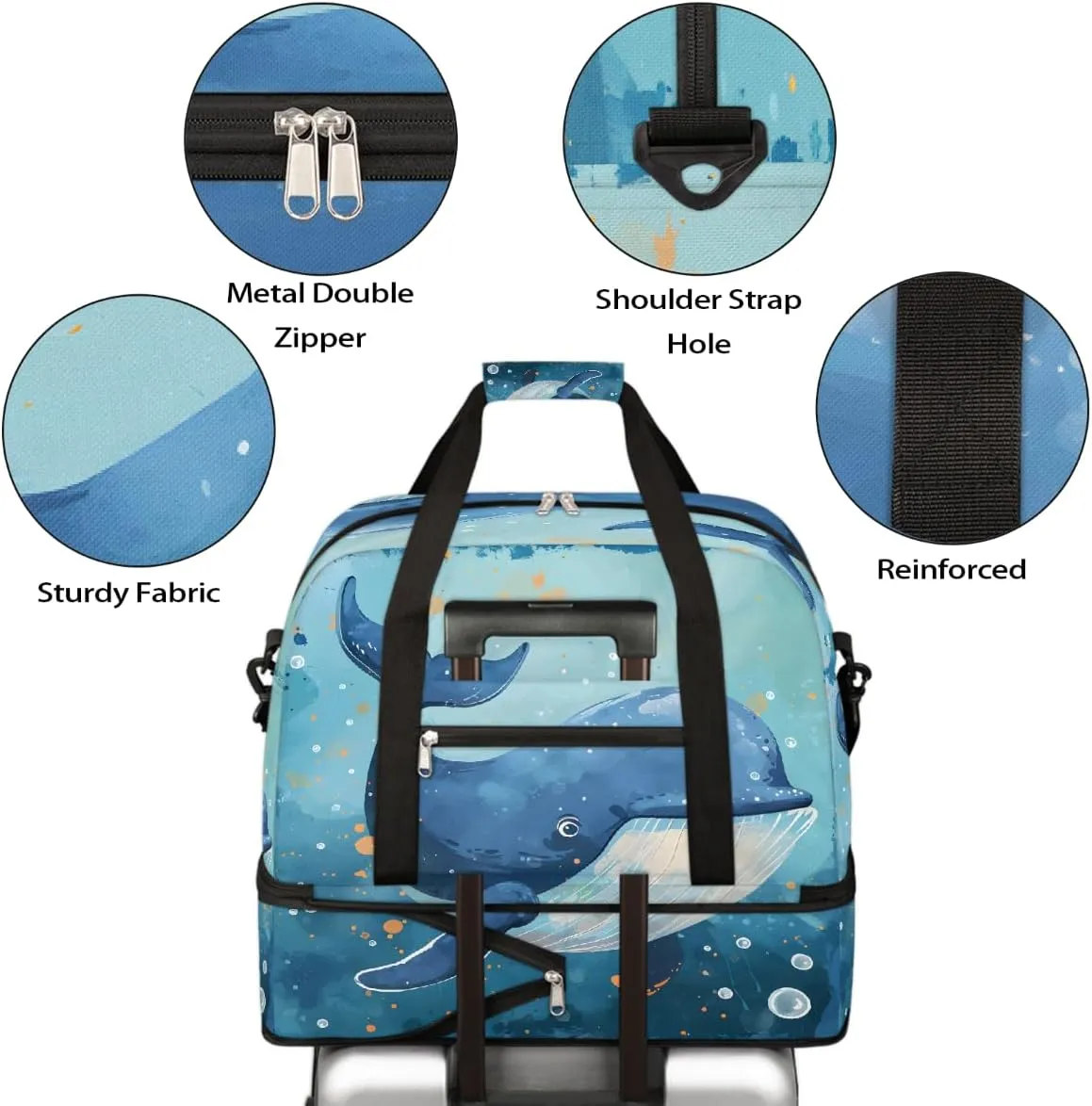 Sports Gym Bag Dolphin Ocean Oil Painting Large Travel Duffel Bag With Shoe Compartment Foldable Waterproof Carry-On Weekend Travel Bags for Camping Overnight Yoga Hospital Travel Bags