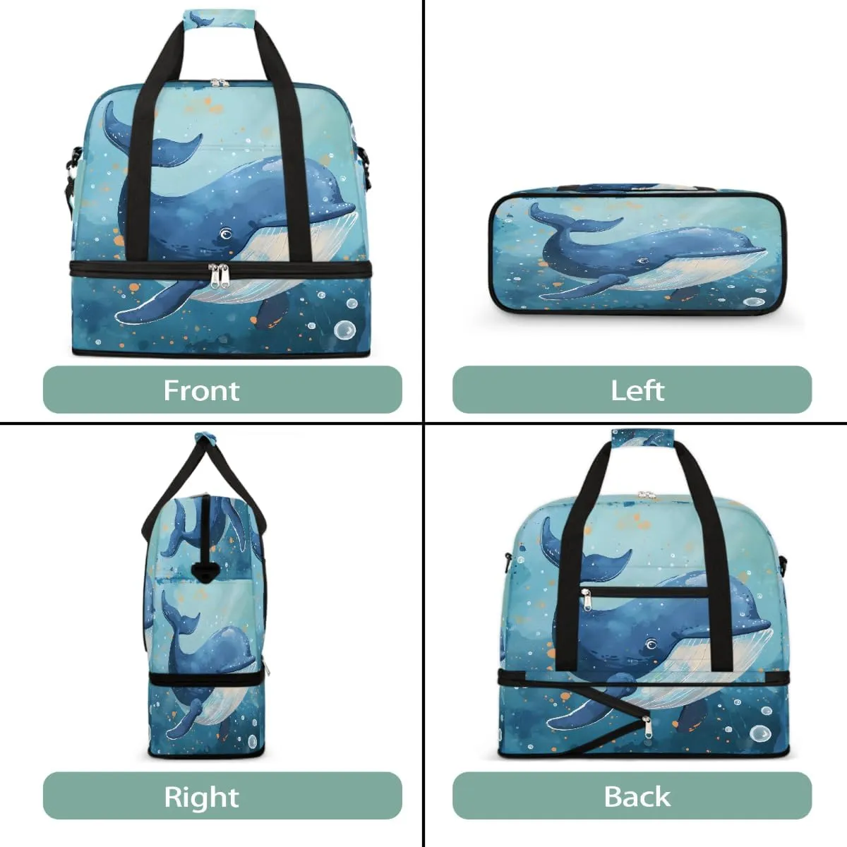 Sports Gym Bag Dolphin Ocean Oil Painting Large Travel Duffel Bag With Shoe Compartment Foldable Waterproof Carry-On Weekend Travel Bags for Camping Overnight Yoga Hospital Travel Bags