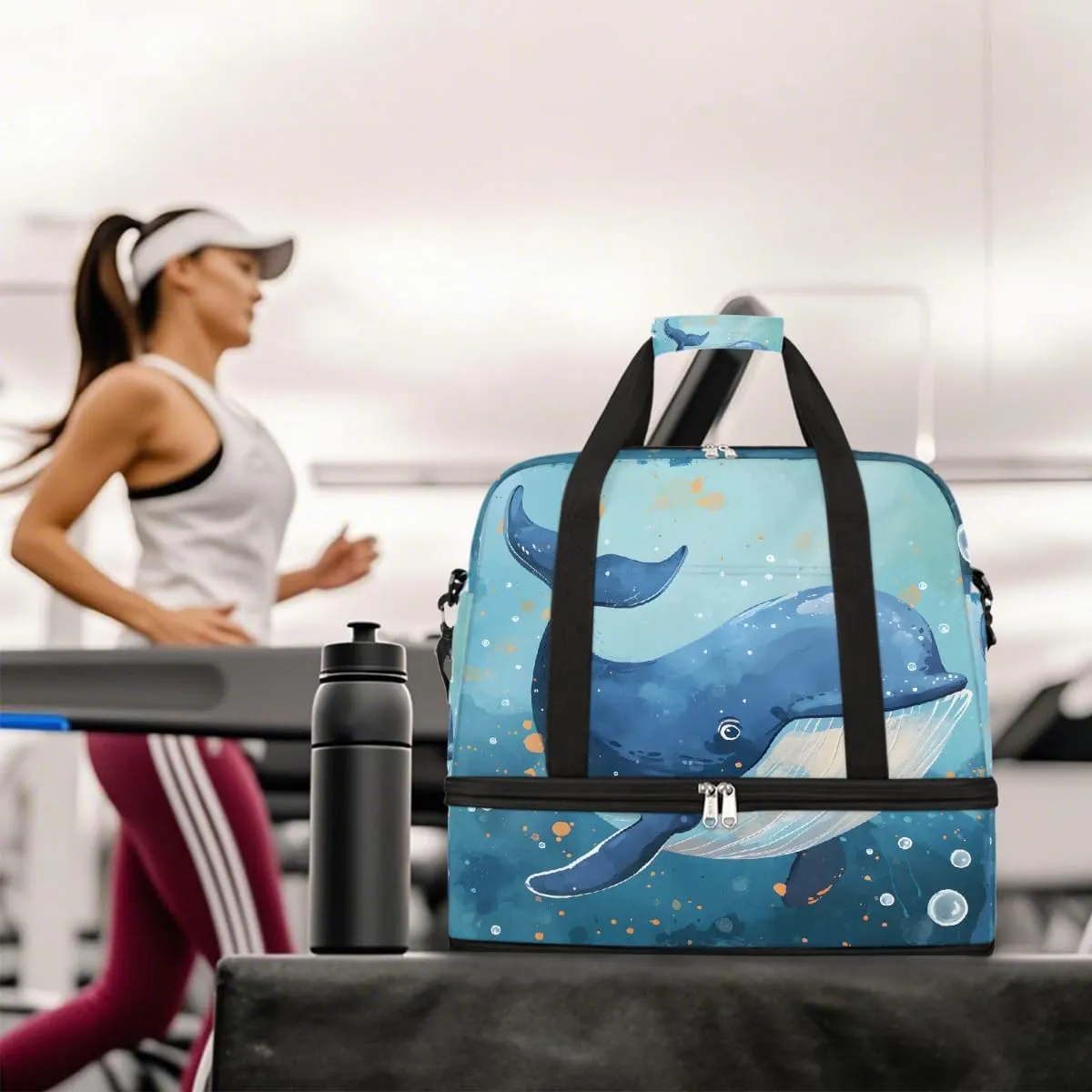 Sports Gym Bag Dolphin Ocean Oil Painting Large Travel Duffel Bag With Shoe Compartment Foldable Waterproof Carry-On Weekend Travel Bags for Camping Overnight Yoga Hospital Travel Bags