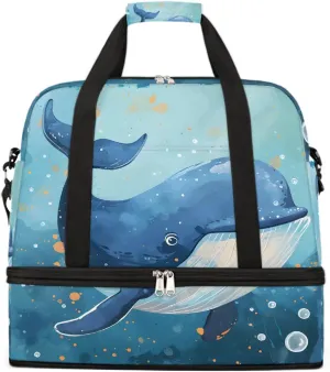 Sports Gym Bag Dolphin Ocean Oil Painting Large Travel Duffel Bag With Shoe Compartment Foldable Waterproof Carry-On Weekend Travel Bags for Camping Overnight Yoga Hospital Travel Bags