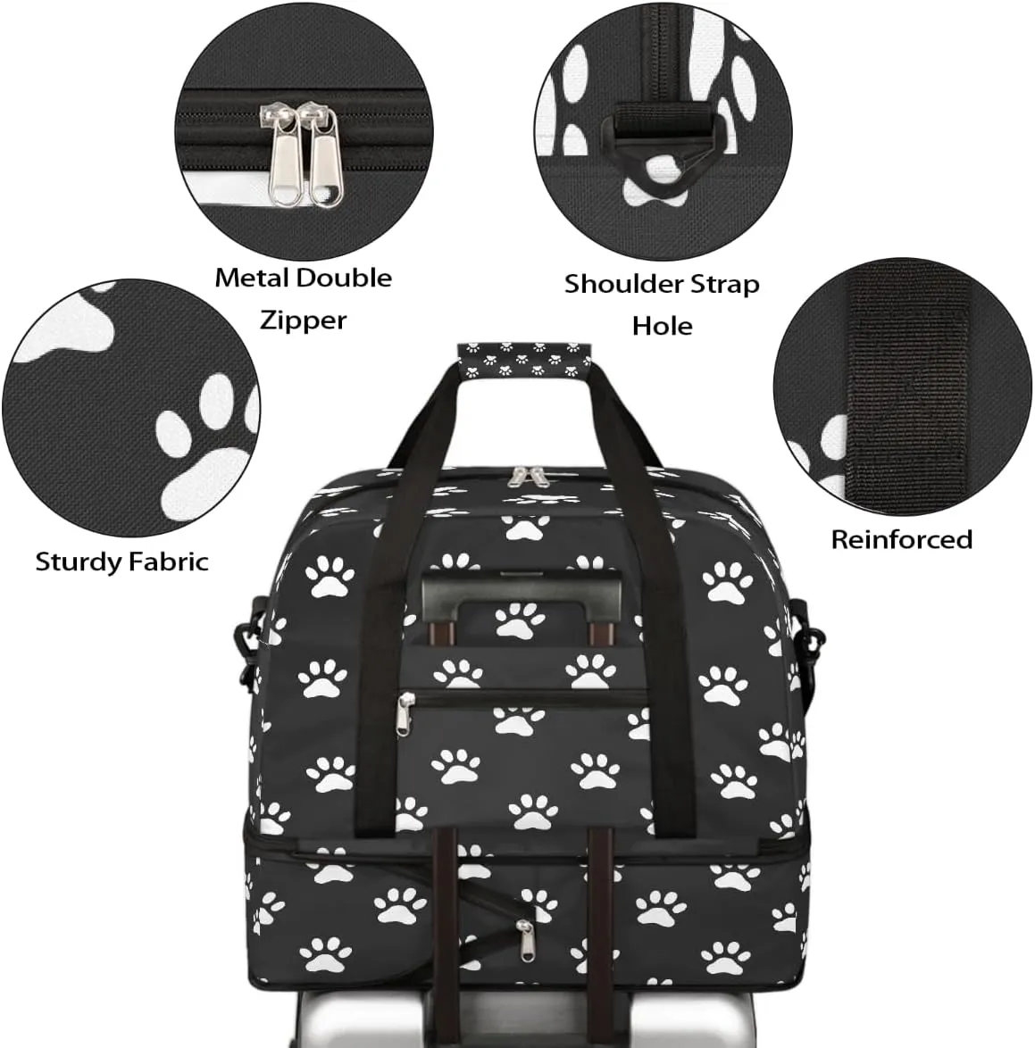 Sports Gym Bag Footprints Animal Large Travel Duffel Bag With Shoe Compartment Foldable Waterproof Carry-On Weekend Travel Bags for Camping Overnight Yoga Hospital Travel Bags