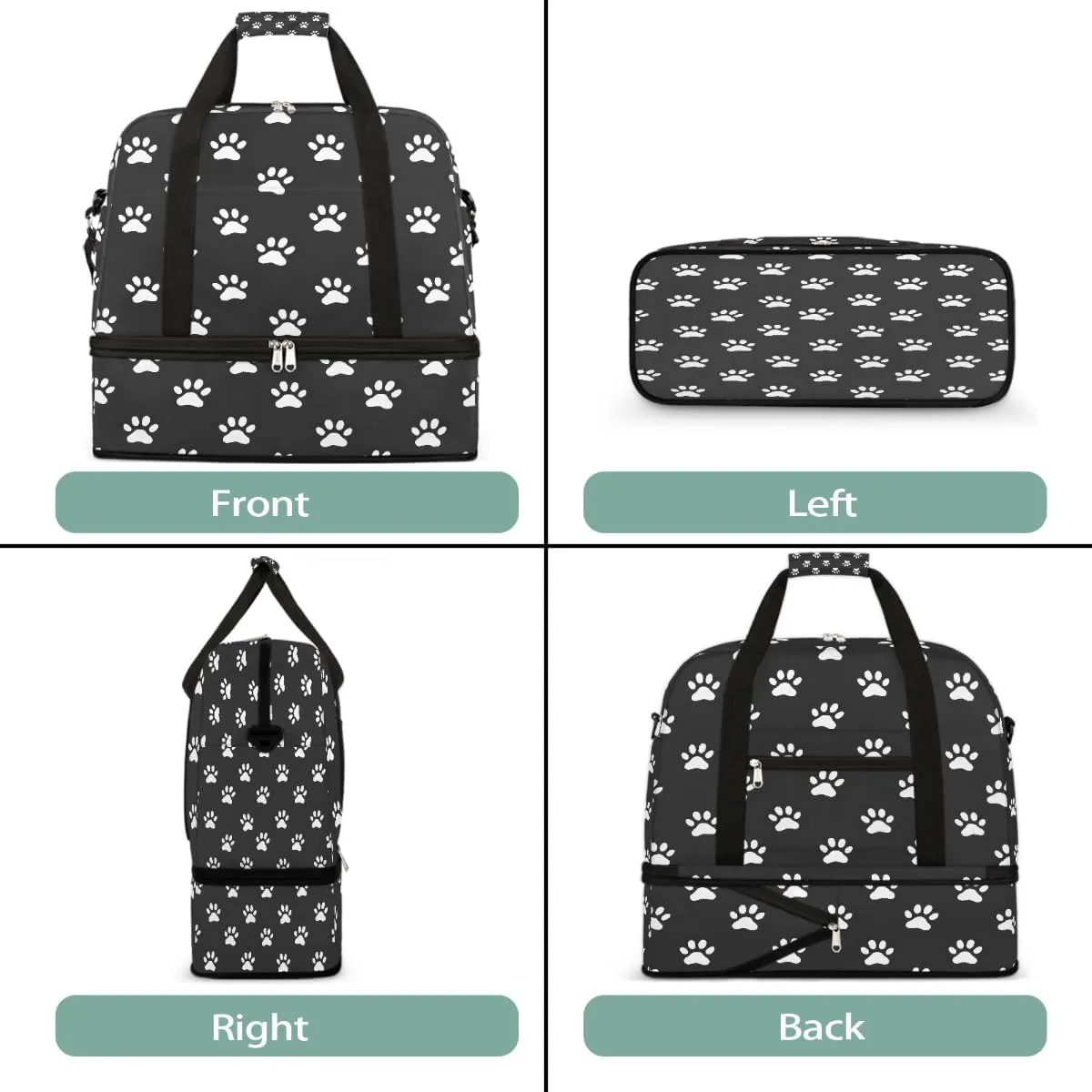 Sports Gym Bag Footprints Animal Large Travel Duffel Bag With Shoe Compartment Foldable Waterproof Carry-On Weekend Travel Bags for Camping Overnight Yoga Hospital Travel Bags
