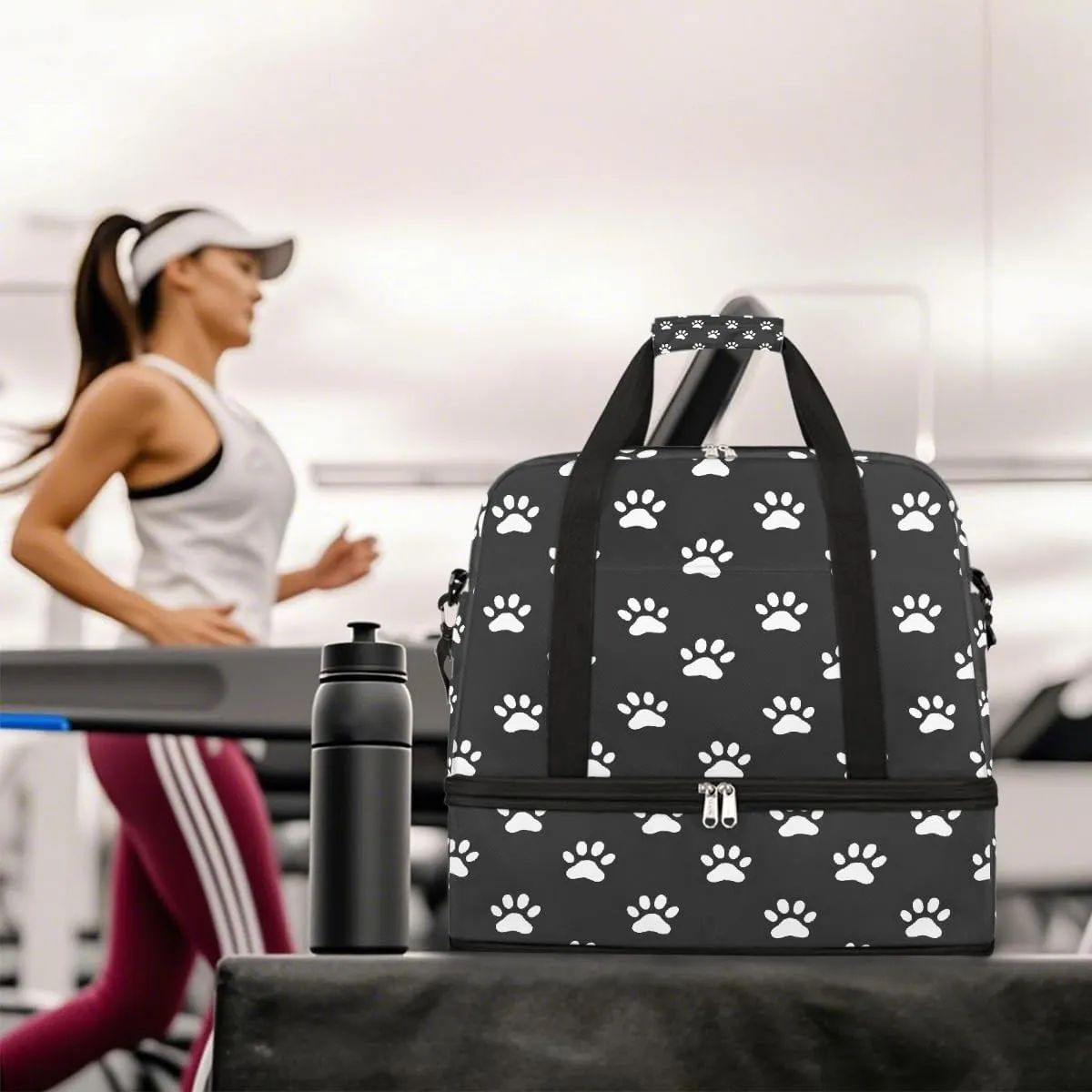 Sports Gym Bag Footprints Animal Large Travel Duffel Bag With Shoe Compartment Foldable Waterproof Carry-On Weekend Travel Bags for Camping Overnight Yoga Hospital Travel Bags