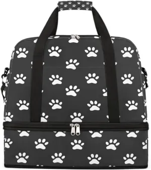 Sports Gym Bag Footprints Animal Large Travel Duffel Bag With Shoe Compartment Foldable Waterproof Carry-On Weekend Travel Bags for Camping Overnight Yoga Hospital Travel Bags