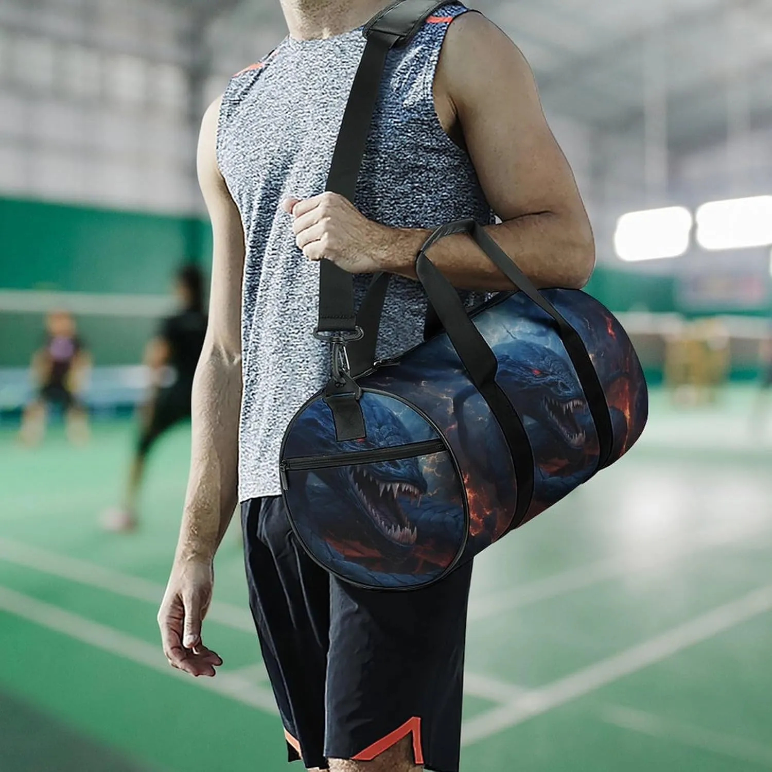 Sports Gym Bag for Women Men Travel Duffel Bag Tote Weekender Bag Black Snake in Flames Carry on Overnight Bag for Travel Swimming Fitness Workout Sports Duffle Bag