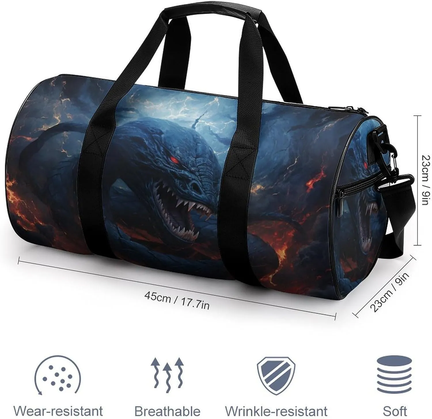 Sports Gym Bag for Women Men Travel Duffel Bag Tote Weekender Bag Black Snake in Flames Carry on Overnight Bag for Travel Swimming Fitness Workout Sports Duffle Bag