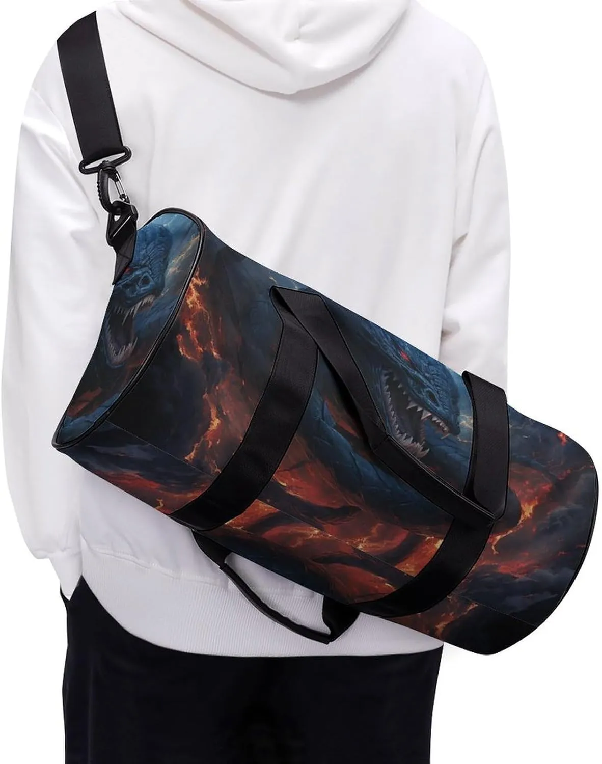 Sports Gym Bag for Women Men Travel Duffel Bag Tote Weekender Bag Black Snake in Flames Carry on Overnight Bag for Travel Swimming Fitness Workout Sports Duffle Bag