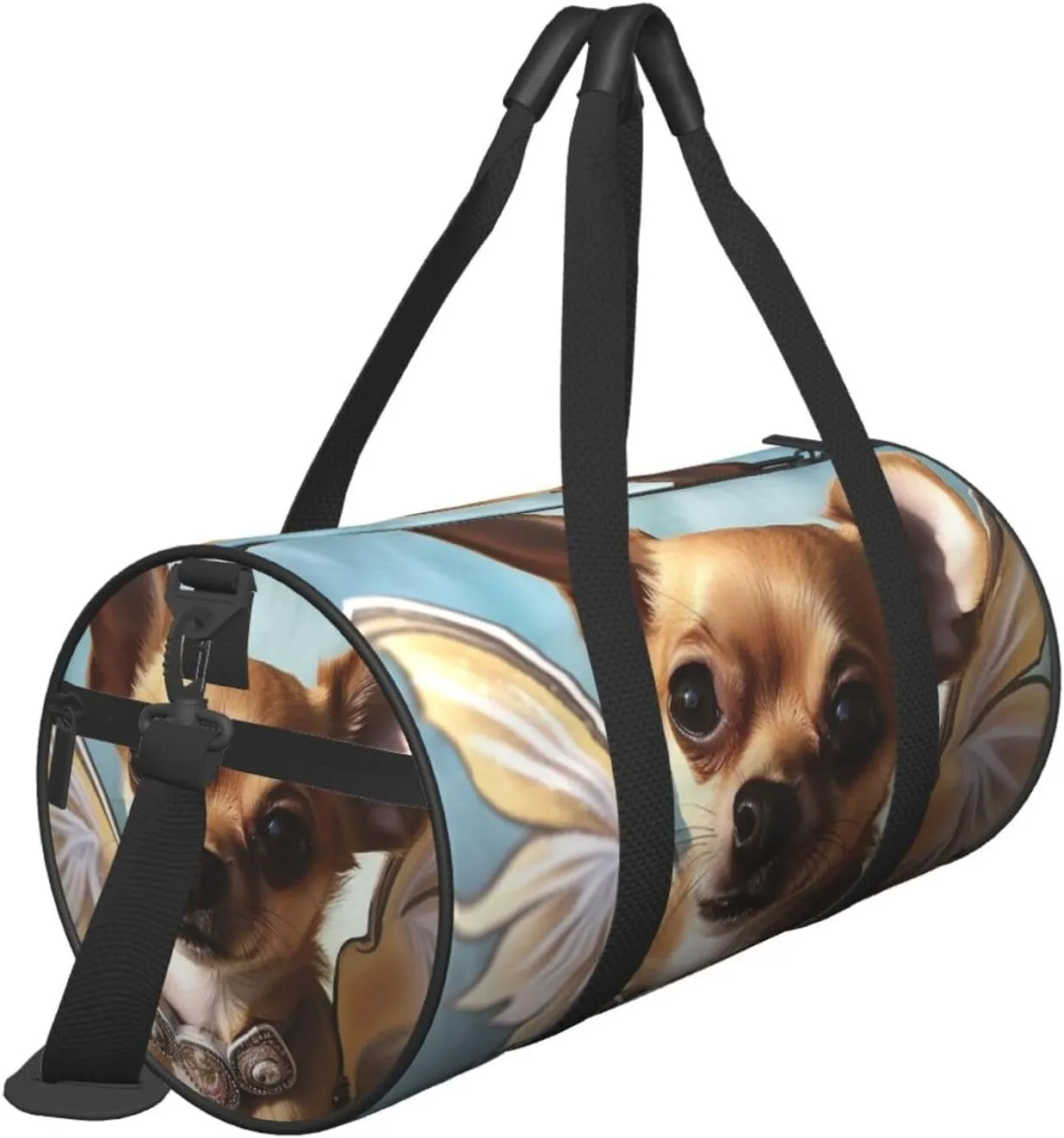 Sports Gym Bag for Women Men Travel Duffel Bag Tote Weekender Bag Carry on Overnight Bag for Travel Swimming Fitness Workout Sports Brown Chihuahua Angel Wings Duffle Bag