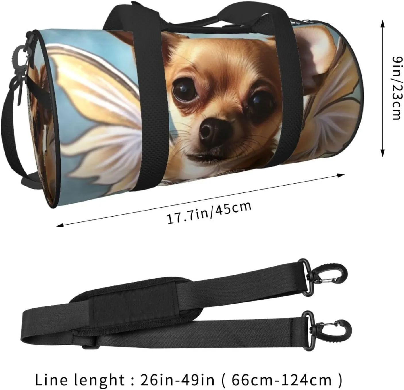 Sports Gym Bag for Women Men Travel Duffel Bag Tote Weekender Bag Carry on Overnight Bag for Travel Swimming Fitness Workout Sports Brown Chihuahua Angel Wings Duffle Bag