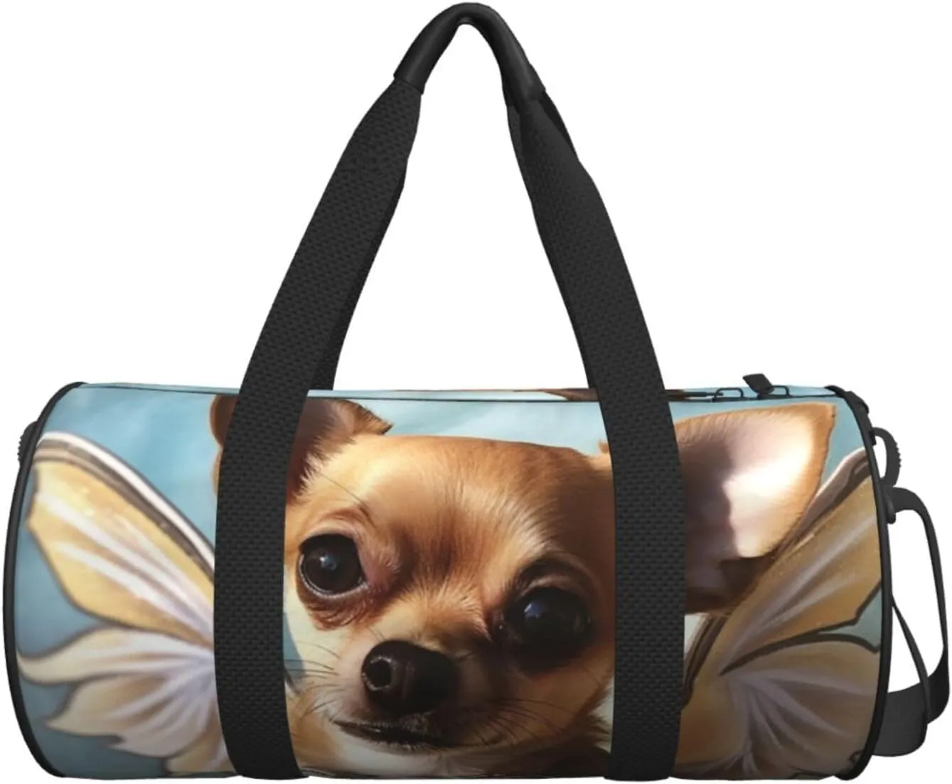 Sports Gym Bag for Women Men Travel Duffel Bag Tote Weekender Bag Carry on Overnight Bag for Travel Swimming Fitness Workout Sports Brown Chihuahua Angel Wings Duffle Bag