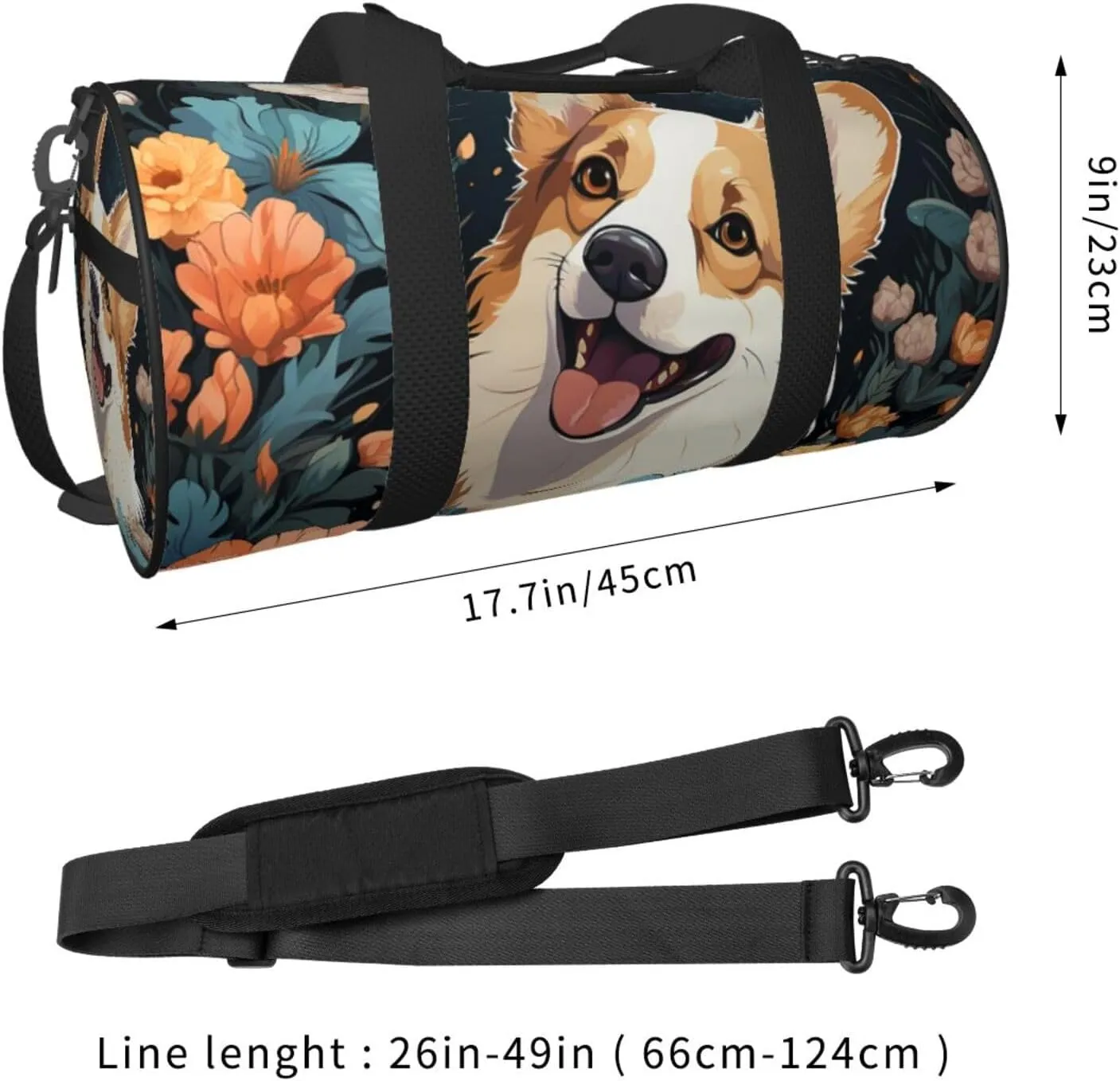 Sports Gym Bag for Women Men Travel Duffel Bag Tote Weekender Bag Carry on Overnight Bag for Travel Swimming Fitness Workout Sports Corgi Pattern Duffle Bag
