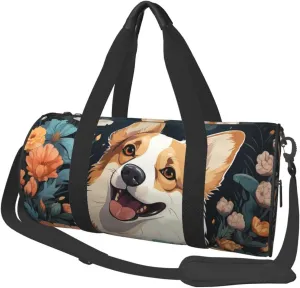 Sports Gym Bag for Women Men Travel Duffel Bag Tote Weekender Bag Carry on Overnight Bag for Travel Swimming Fitness Workout Sports Corgi Pattern Duffle Bag