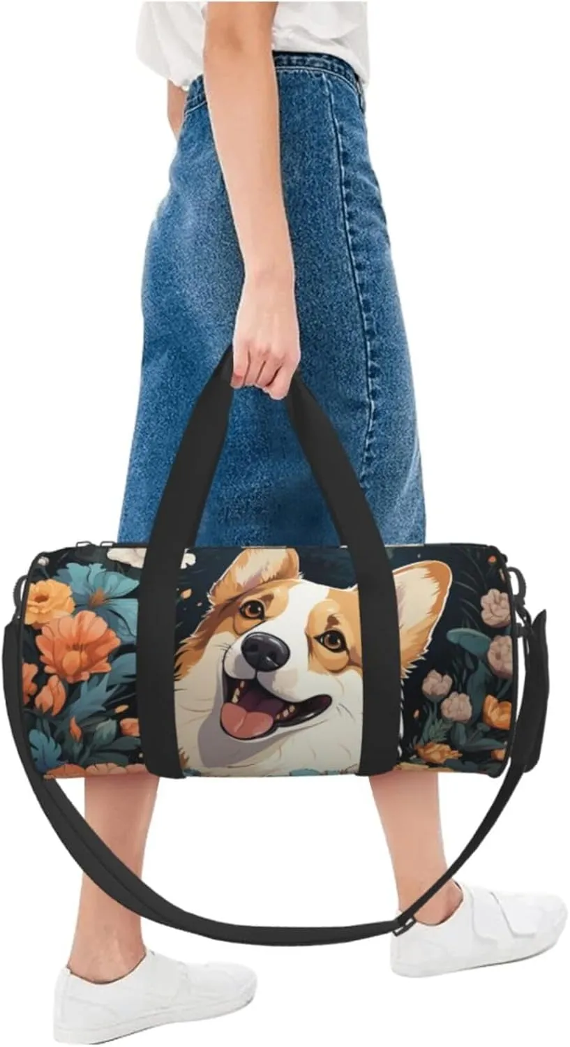 Sports Gym Bag for Women Men Travel Duffel Bag Tote Weekender Bag Carry on Overnight Bag for Travel Swimming Fitness Workout Sports Corgi Pattern Duffle Bag