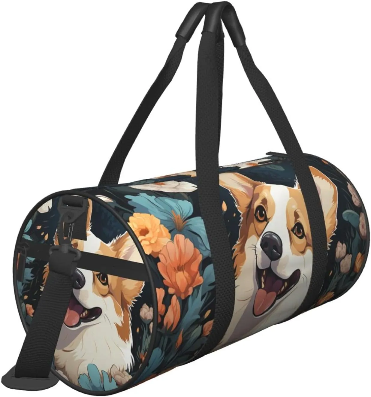 Sports Gym Bag for Women Men Travel Duffel Bag Tote Weekender Bag Carry on Overnight Bag for Travel Swimming Fitness Workout Sports Corgi Pattern Duffle Bag