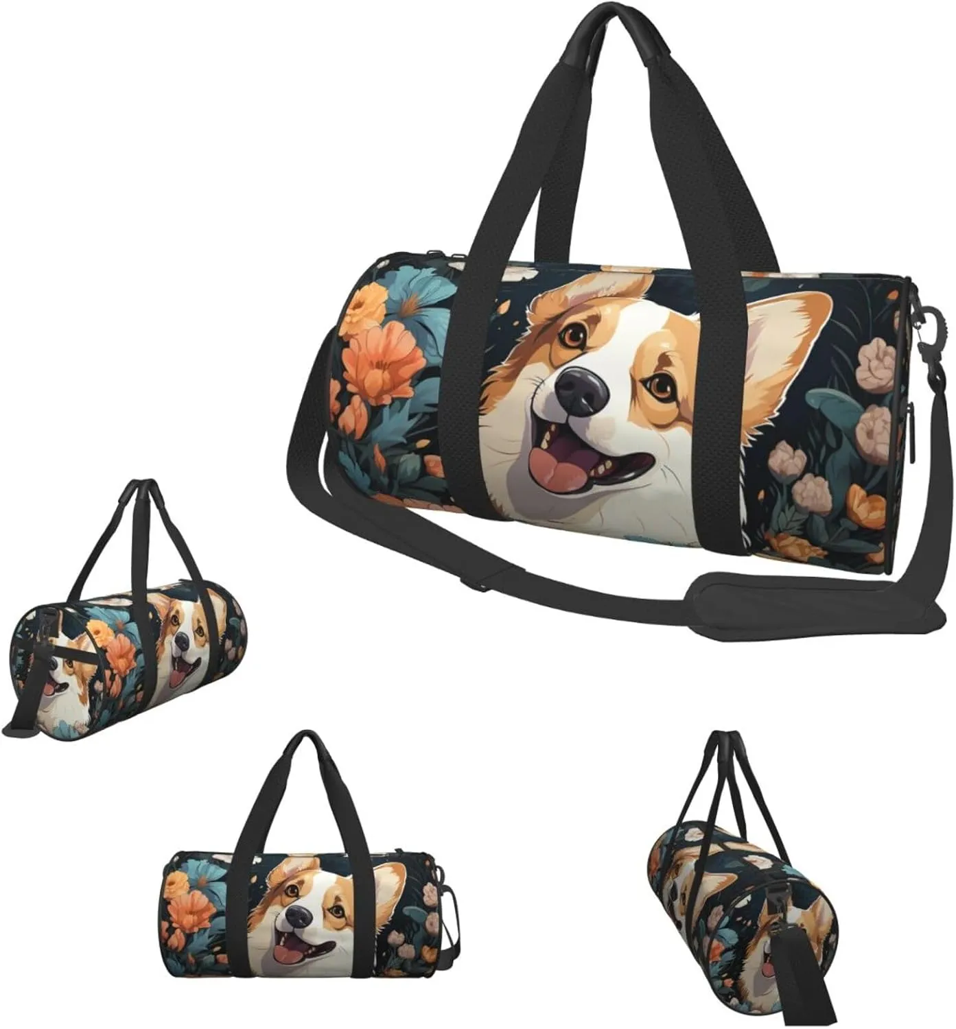 Sports Gym Bag for Women Men Travel Duffel Bag Tote Weekender Bag Carry on Overnight Bag for Travel Swimming Fitness Workout Sports Corgi Pattern Duffle Bag