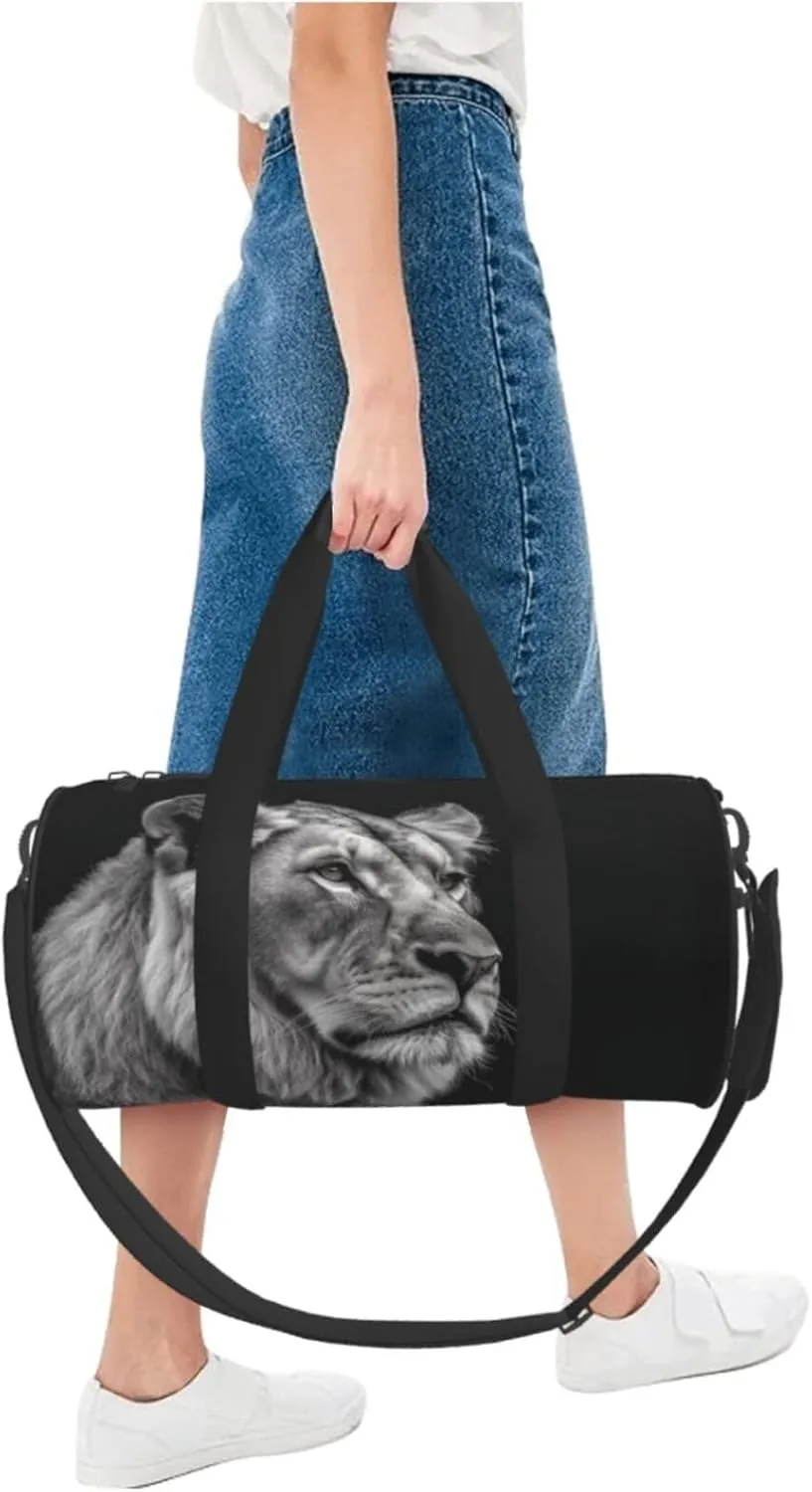 Sports Gym Bag for Women Men Travel Duffel Bag Tote Weekender Bag Carry on Overnight Bag for Travel Swimming Fitness Workout Sports Gray Lion Duffle Bag