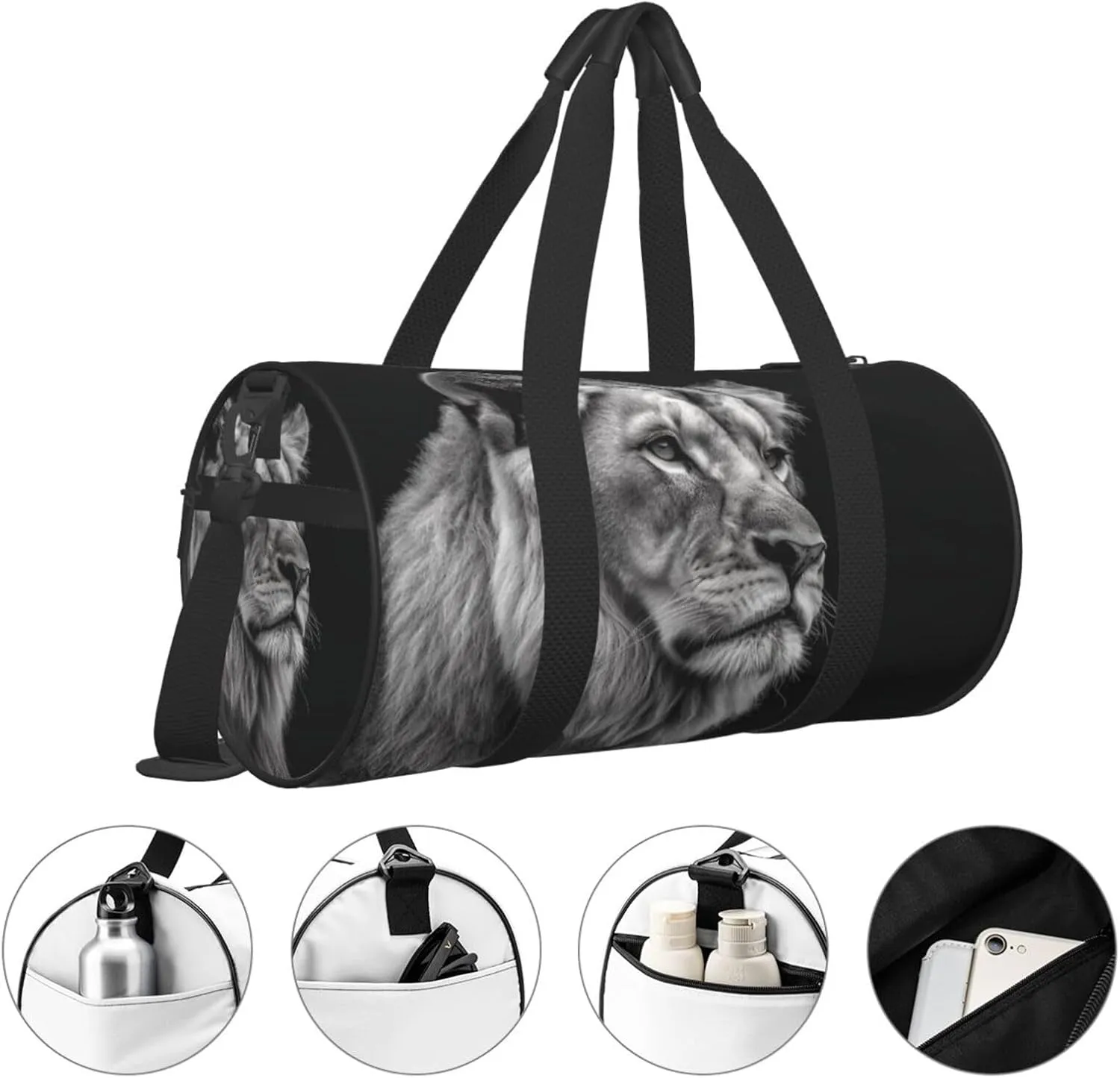 Sports Gym Bag for Women Men Travel Duffel Bag Tote Weekender Bag Carry on Overnight Bag for Travel Swimming Fitness Workout Sports Gray Lion Duffle Bag