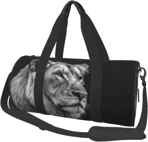 Sports Gym Bag for Women Men Travel Duffel Bag Tote Weekender Bag Carry on Overnight Bag for Travel Swimming Fitness Workout Sports Gray Lion Duffle Bag