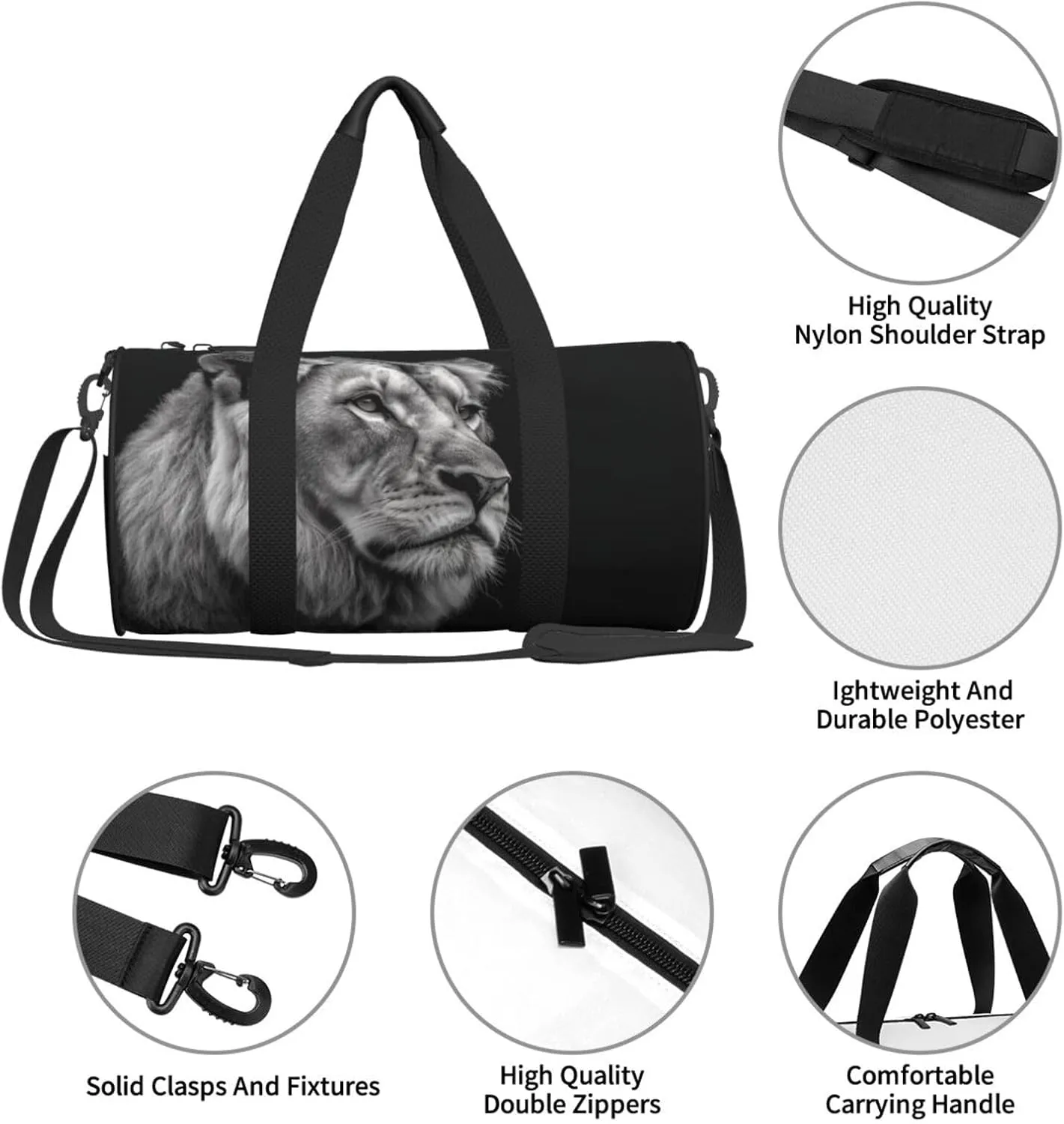 Sports Gym Bag for Women Men Travel Duffel Bag Tote Weekender Bag Carry on Overnight Bag for Travel Swimming Fitness Workout Sports Gray Lion Duffle Bag