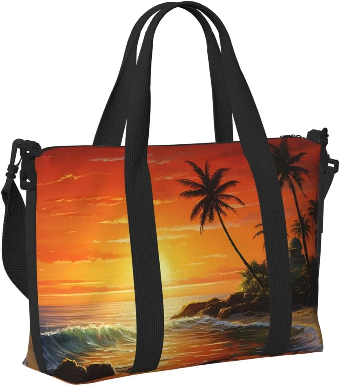 Sports Gym Bag for Women Men Travel Duffel Bag Tote Weekender Bag Carry on Overnight Bag for Travel Swimming Fitness Workout Sports Palm tree sun landscape Duffle Bag