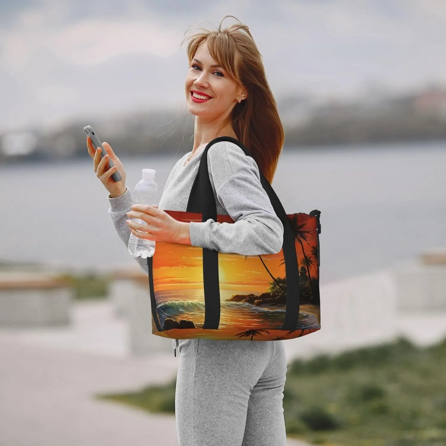 Sports Gym Bag for Women Men Travel Duffel Bag Tote Weekender Bag Carry on Overnight Bag for Travel Swimming Fitness Workout Sports Palm tree sun landscape Duffle Bag