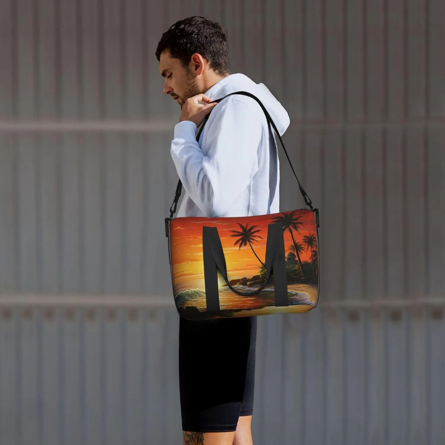 Sports Gym Bag for Women Men Travel Duffel Bag Tote Weekender Bag Carry on Overnight Bag for Travel Swimming Fitness Workout Sports Palm tree sun landscape Duffle Bag