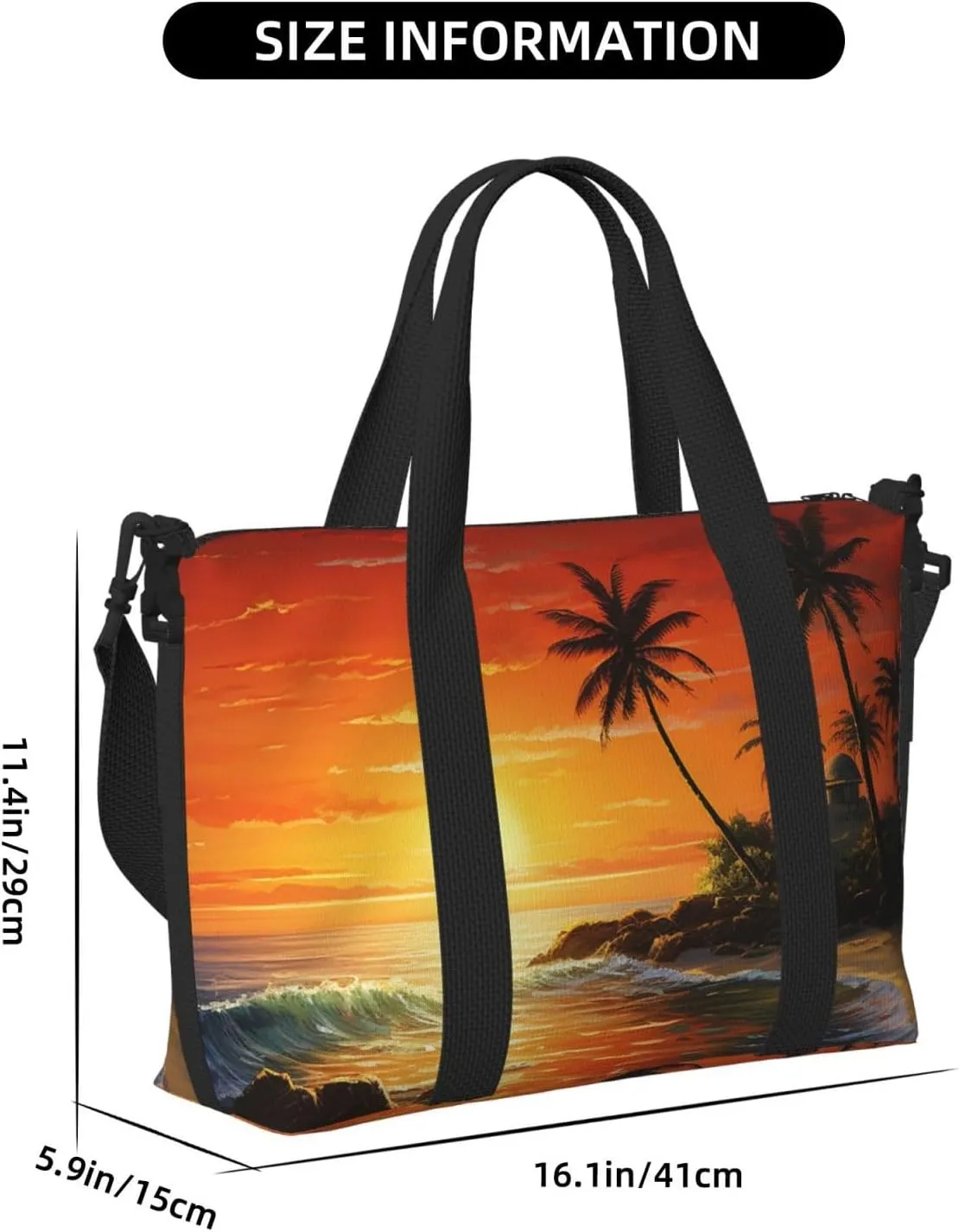 Sports Gym Bag for Women Men Travel Duffel Bag Tote Weekender Bag Carry on Overnight Bag for Travel Swimming Fitness Workout Sports Palm tree sun landscape Duffle Bag
