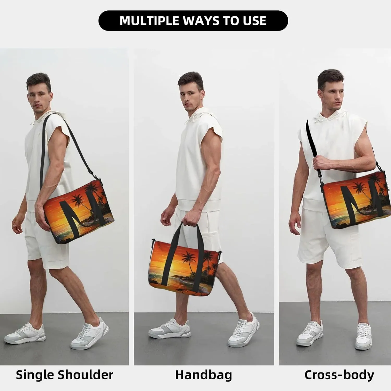 Sports Gym Bag for Women Men Travel Duffel Bag Tote Weekender Bag Carry on Overnight Bag for Travel Swimming Fitness Workout Sports Palm tree sun landscape Duffle Bag