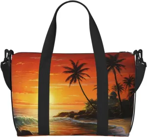 Sports Gym Bag for Women Men Travel Duffel Bag Tote Weekender Bag Carry on Overnight Bag for Travel Swimming Fitness Workout Sports Palm tree sun landscape Duffle Bag
