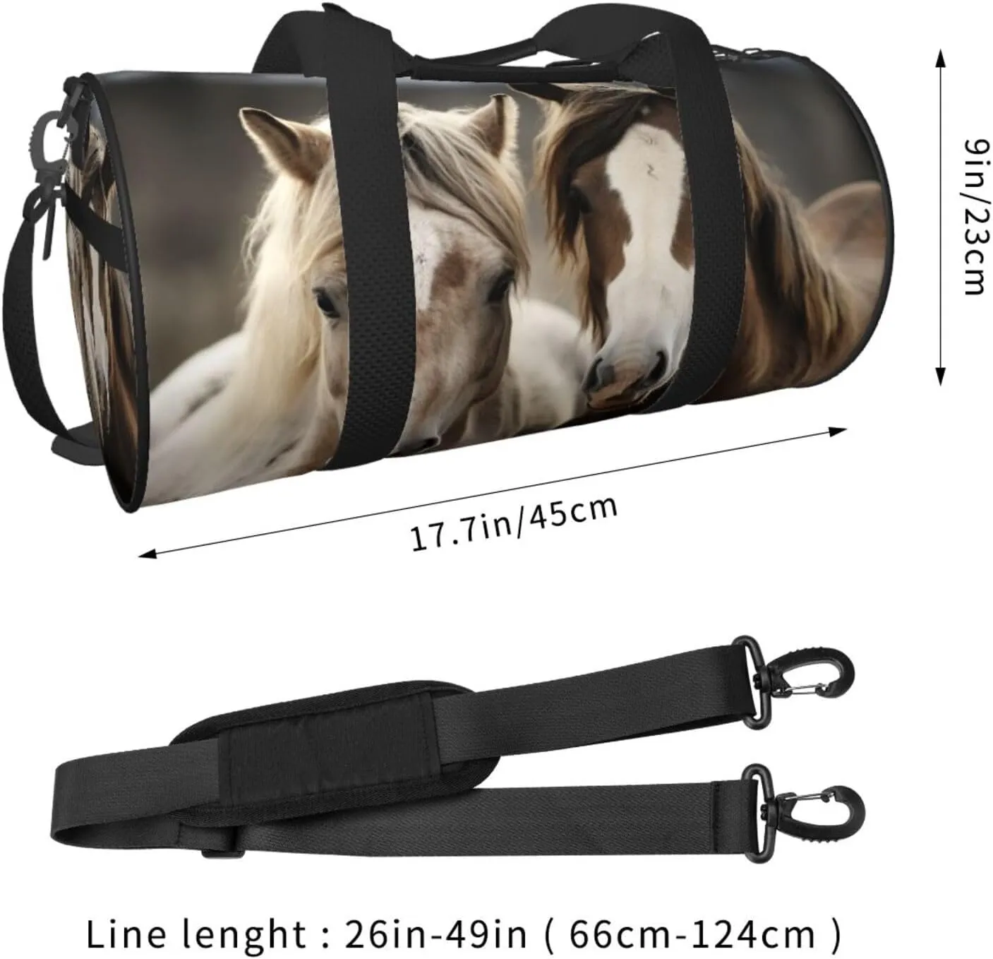 Sports Gym Bag for Women Men Travel Duffel Bag Tote Weekender Bag Carry on Overnight Bag for Travel Swimming Fitness Workout Sports Two horses Duffle Bag