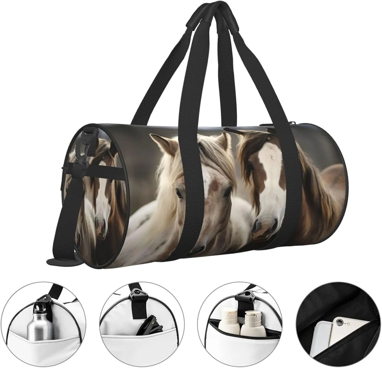 Sports Gym Bag for Women Men Travel Duffel Bag Tote Weekender Bag Carry on Overnight Bag for Travel Swimming Fitness Workout Sports Two horses Duffle Bag