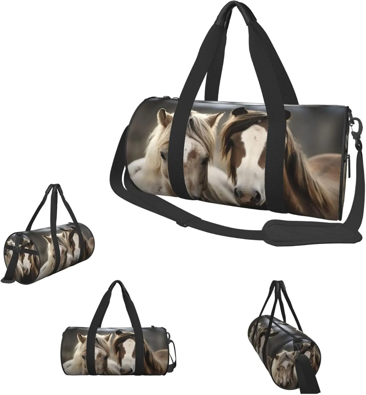 Sports Gym Bag for Women Men Travel Duffel Bag Tote Weekender Bag Carry on Overnight Bag for Travel Swimming Fitness Workout Sports Two horses Duffle Bag