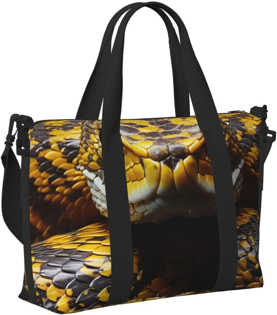 Sports Gym Bag for Women Men Travel Duffel Bag Tote Yellow Snake Weekender Bag Canvas Carry on Overnight Bag for Travel Swimming Fitness Workout Sports Duffle Bag