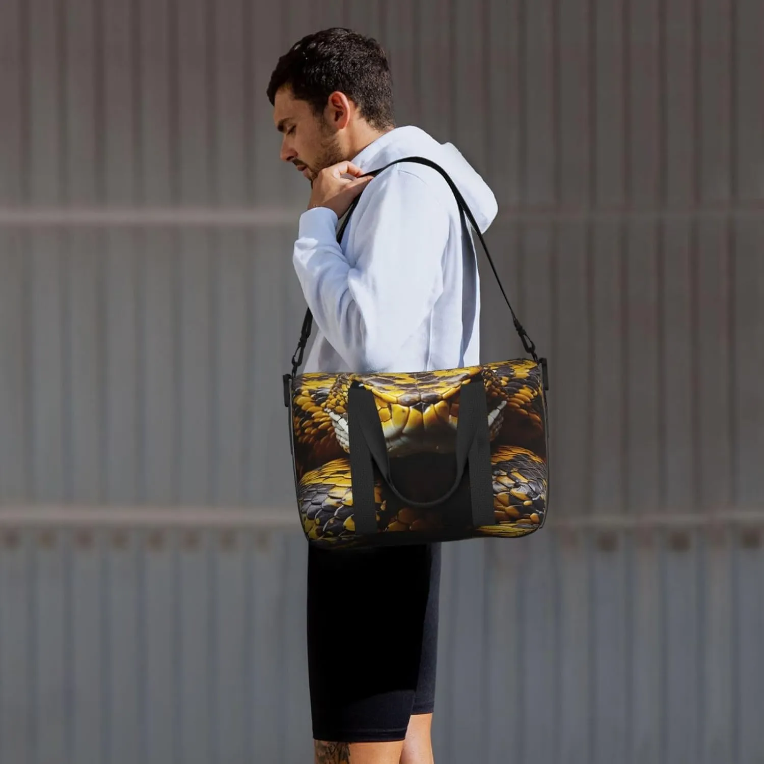 Sports Gym Bag for Women Men Travel Duffel Bag Tote Yellow Snake Weekender Bag Canvas Carry on Overnight Bag for Travel Swimming Fitness Workout Sports Duffle Bag